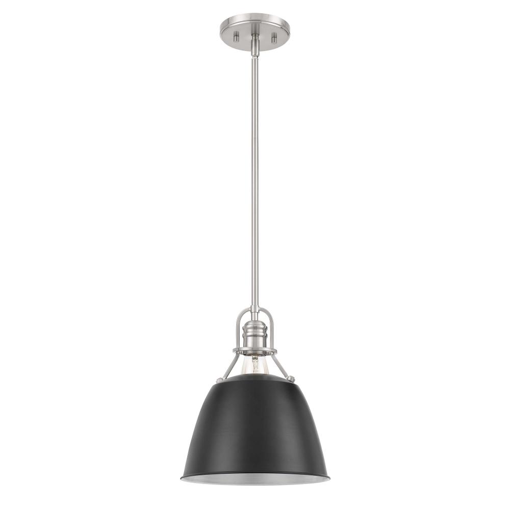 Helmut 1-Light Brushed Nickel Finish Black shade Pendant 10“ X 10” X 12“