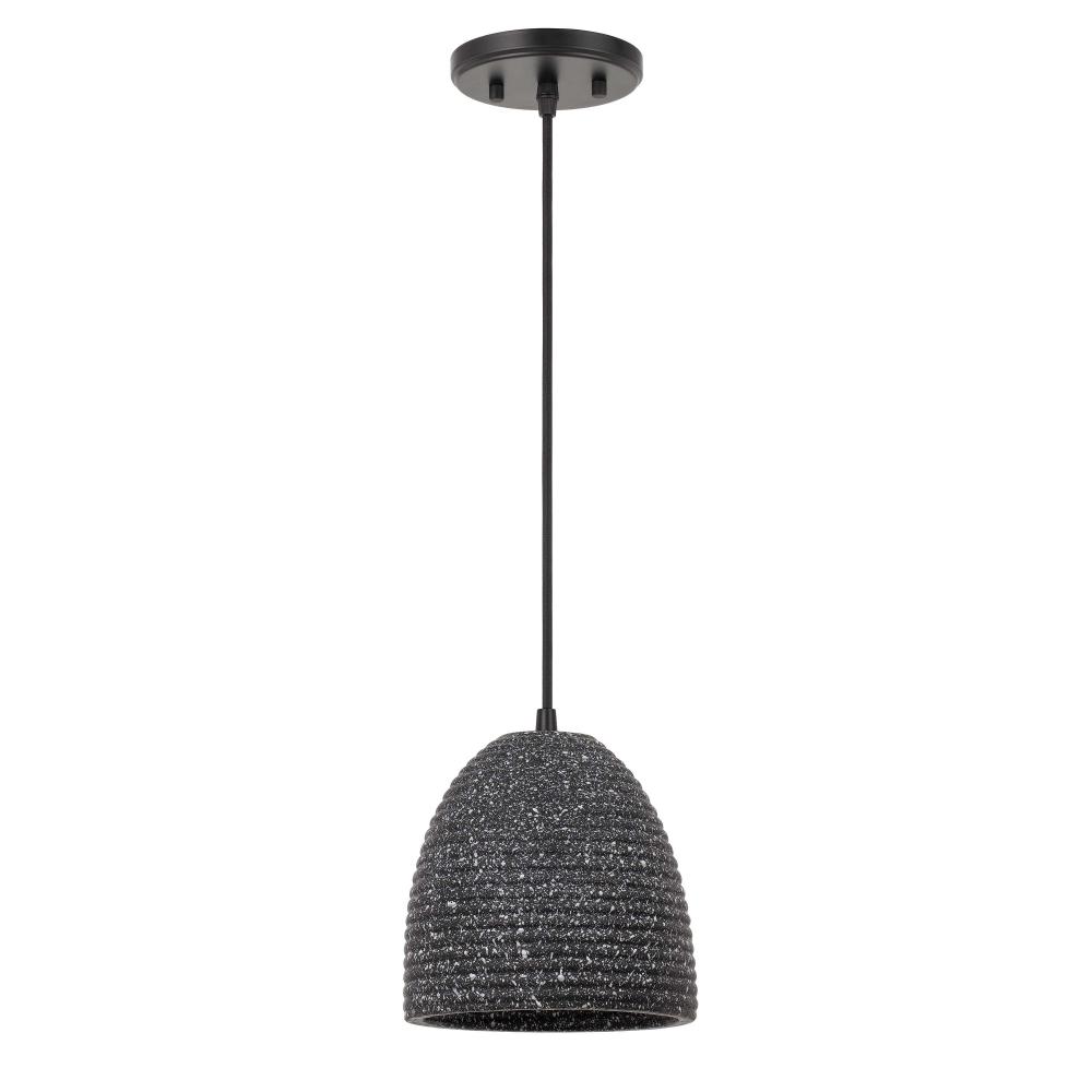 Remington 1-Light Black Finish Concrete Grey Shade Pendant 7.25"D X 8.63"H