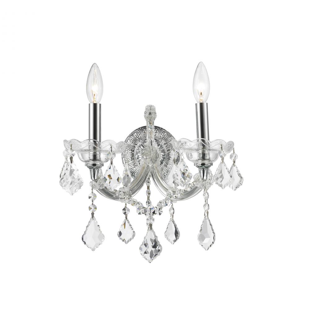 Maria Theresa 2-Light Chrome Finish and Clear Crystal Candle Wall Sconce Light 12 in. W x 16 in. H M