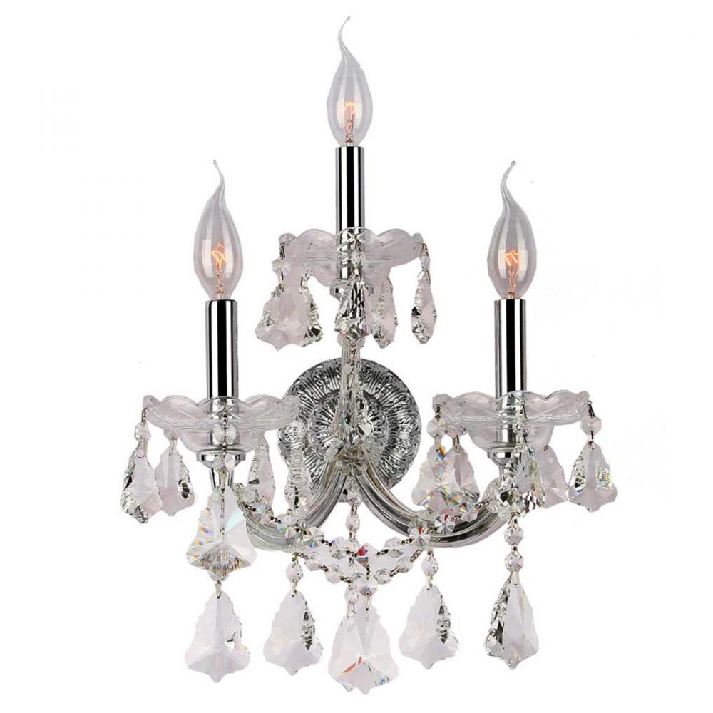 Maria Theresa 3-Light Chrome Finish and Clear Crystal Candle Wall Sconce Light 12 in. W x 22 in. H M