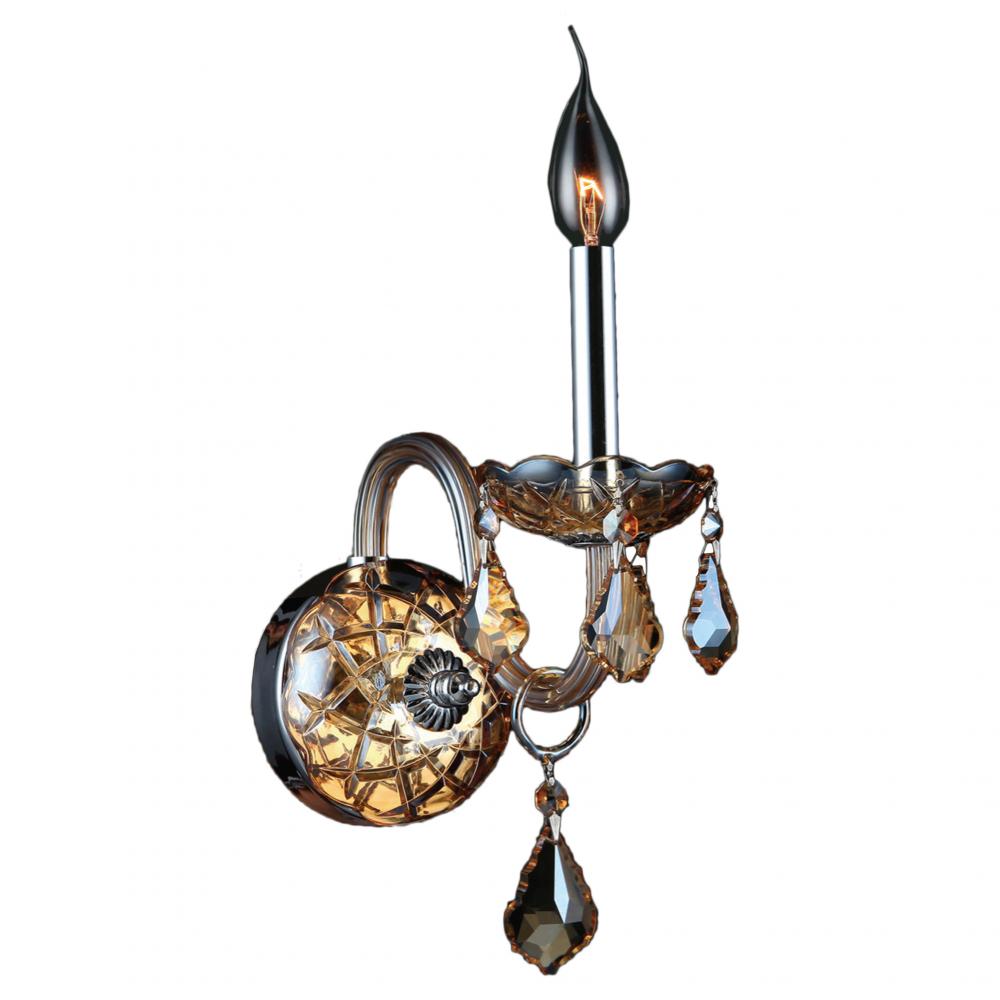 Provence 1-Light Chrome Finish and Amber Crystal Candle Wall Sconce Light 4 in. W x 15 in. H Small