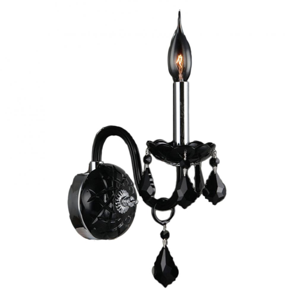 Provence 1-Light Chrome Finish and Black Crystal Candle Wall Sconce Light 4 in. W x 15 in. H Small