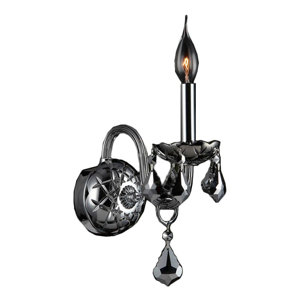 Provence 1-Light Chrome Finish and Chrome Crystal Candle Wall Sconce Light 4 in. W x 15 in. H Small