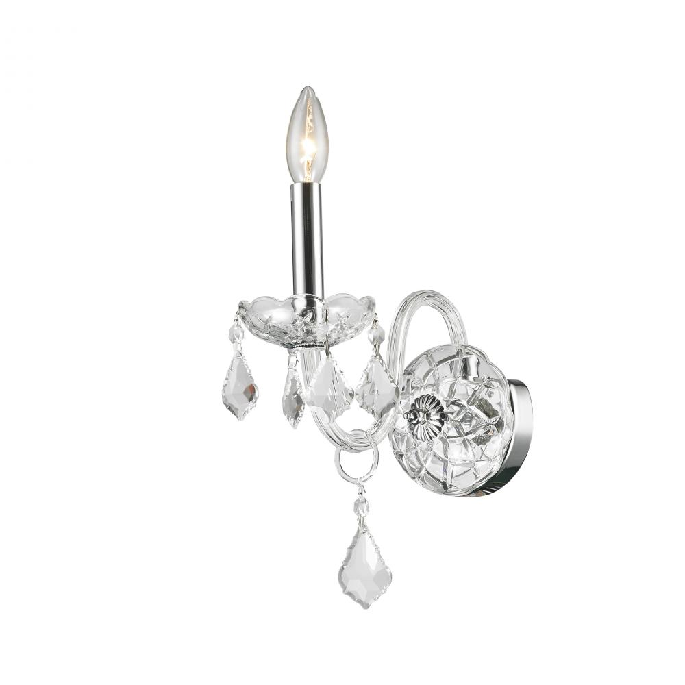 Provence 1-Light Chrome Finish and Clear Crystal Candle Wall Sconce Light 4 in. W x 15 in. H Small