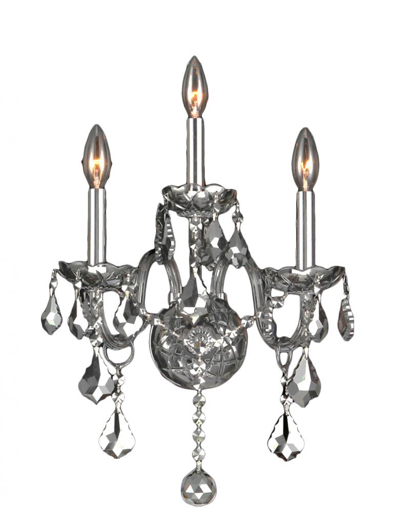 Provence 3-Light Chrome Finish and  Chrome Crystal Wall Sconce Light 13 in. W x 18 in. H Medium Two