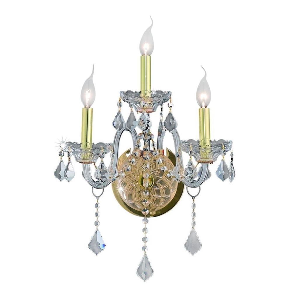 Provence 3-Light Gold Finish and Clear Crystal Wall Sconce Light 13 in. W x 18 in. H Medium Two 2 Ti
