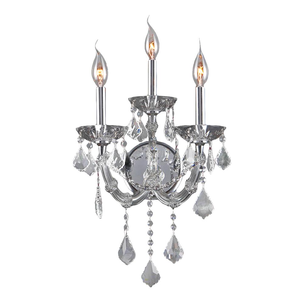 Maria Theresa 3-Light Chrome Finish and Clear Crystal Candle Wall Sconce Light 12 in. W x 20 in. H M