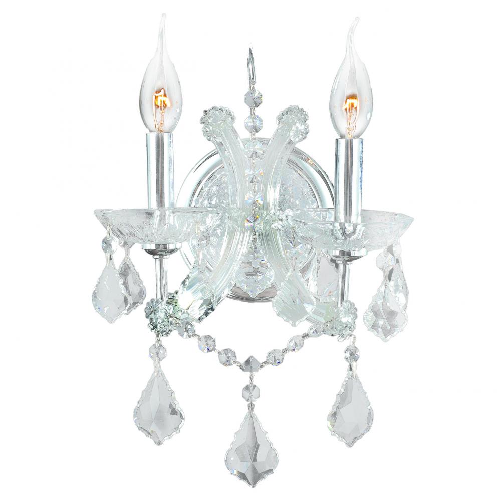 Maria Theresa 2-Light Chrome Finish and Clear Crystal Candle Wall Sconce Light Light 10 in. W x 15 i