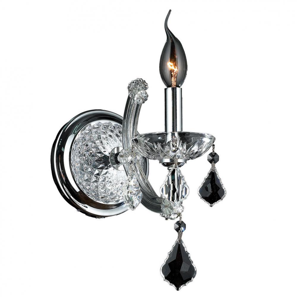 Maria Theresa 1-Light Chrome Finish and Clear Crystal Candle Wall Sconce Light 6 in. W x 14 in. H Sm