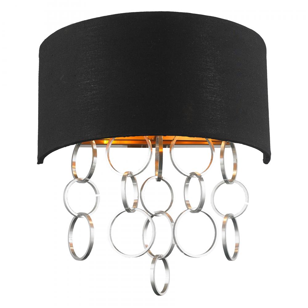 Catena 2-Light Matte Gold Finish with Black Linen Shade Wall Sconce Light 12 in. W x 13 in. H Medium