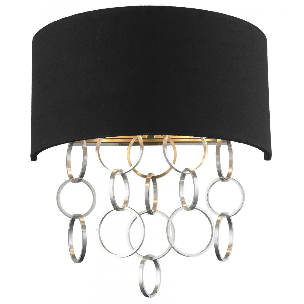 Catena 2-Light Matte Nickel Finish with Black Linen Shade Wall Sconce Light 12 in. W x 13 in. H Medi
