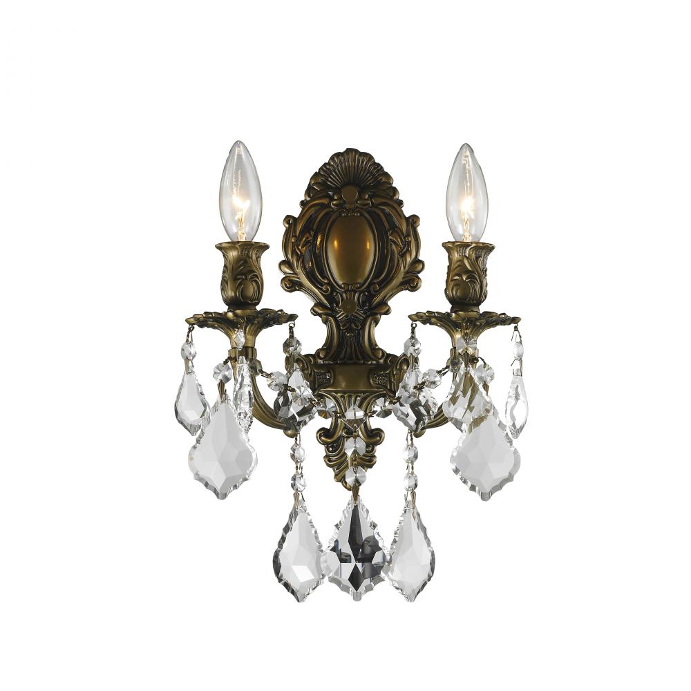 Versailles 2-Light Antique Bronze Finish Crystal Candle Wall Sconce Light 12 in. W x 13 in. H Medium