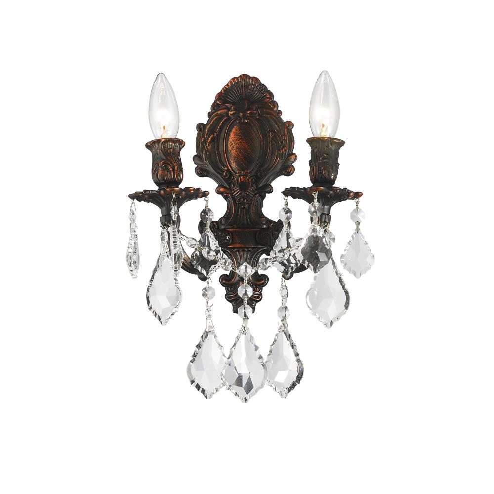 Versailles 2-Light dark Bronze Finish Crystal Candle Wall Sconce Light 12 in. W x 13 in. H Medium