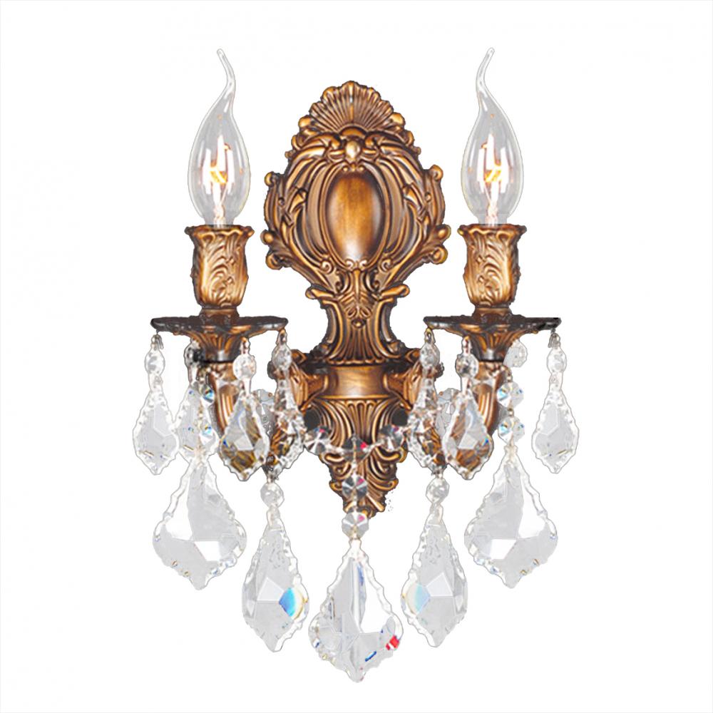 Versailles 2-Light French Gold Finish Crystal Candle Wall Sconce Light 12 in. W x 13 in. H Medium