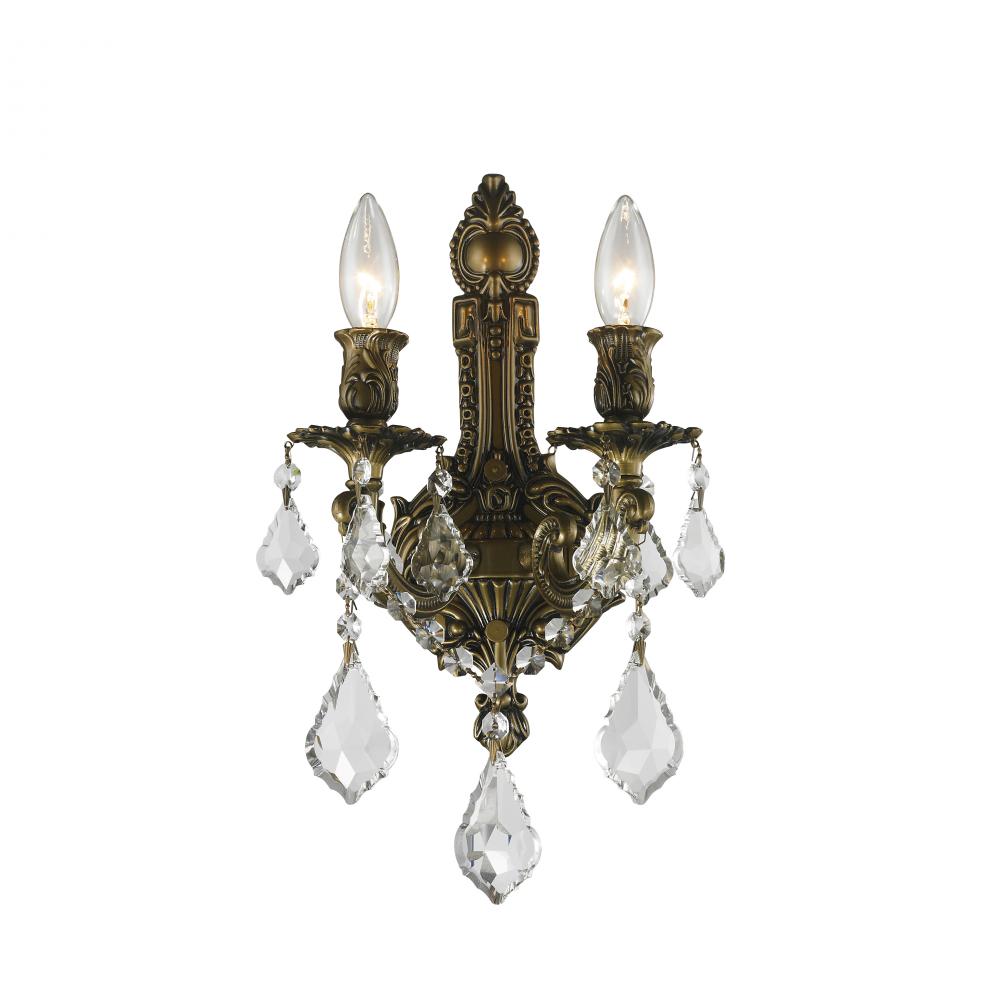 Versailles 2-Light Antique Bronze Finish Crystal Wall Sconce Light 12 in. W x 13 in. H Medium