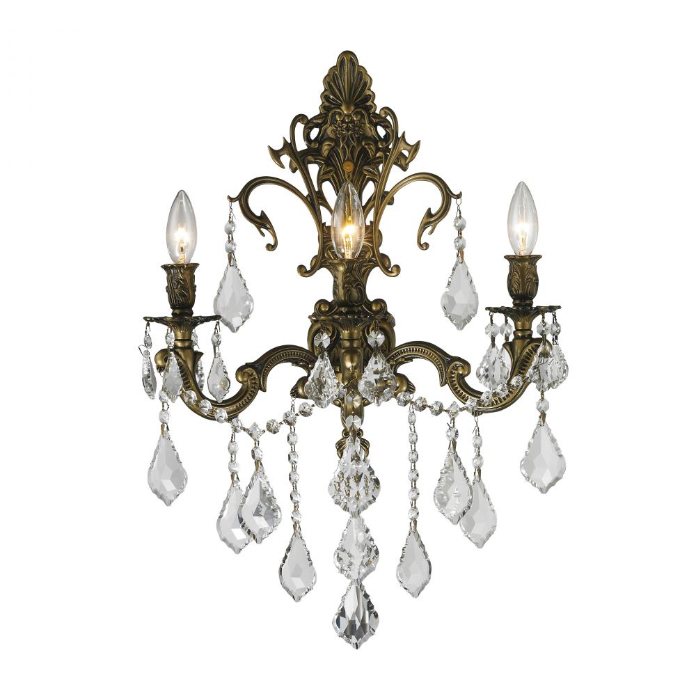 Versailles 3-Light Antique Bronze Finish Crystal Wall Sconce Light 17 in. W x 24 in. H Large