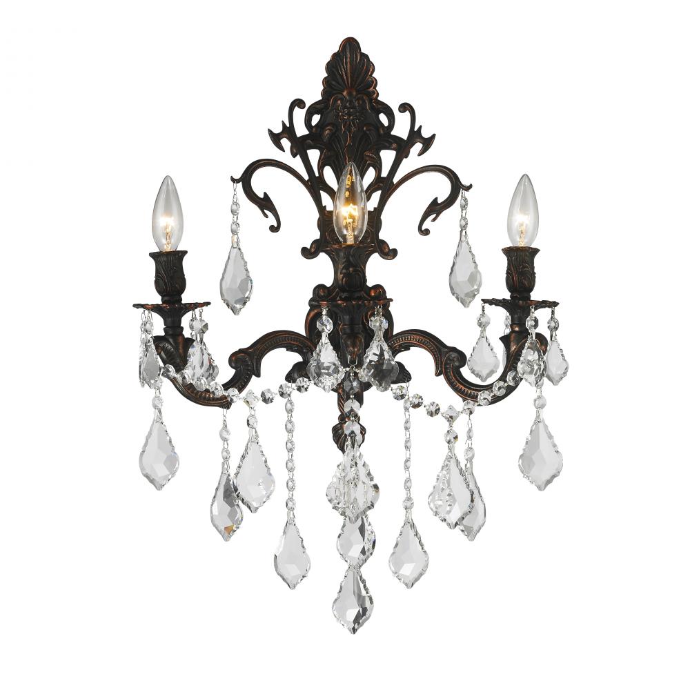 Versailles 3-Light dark Bronze Finish Crystal Wall Sconce Light 17 in. W x 24 in. H Large