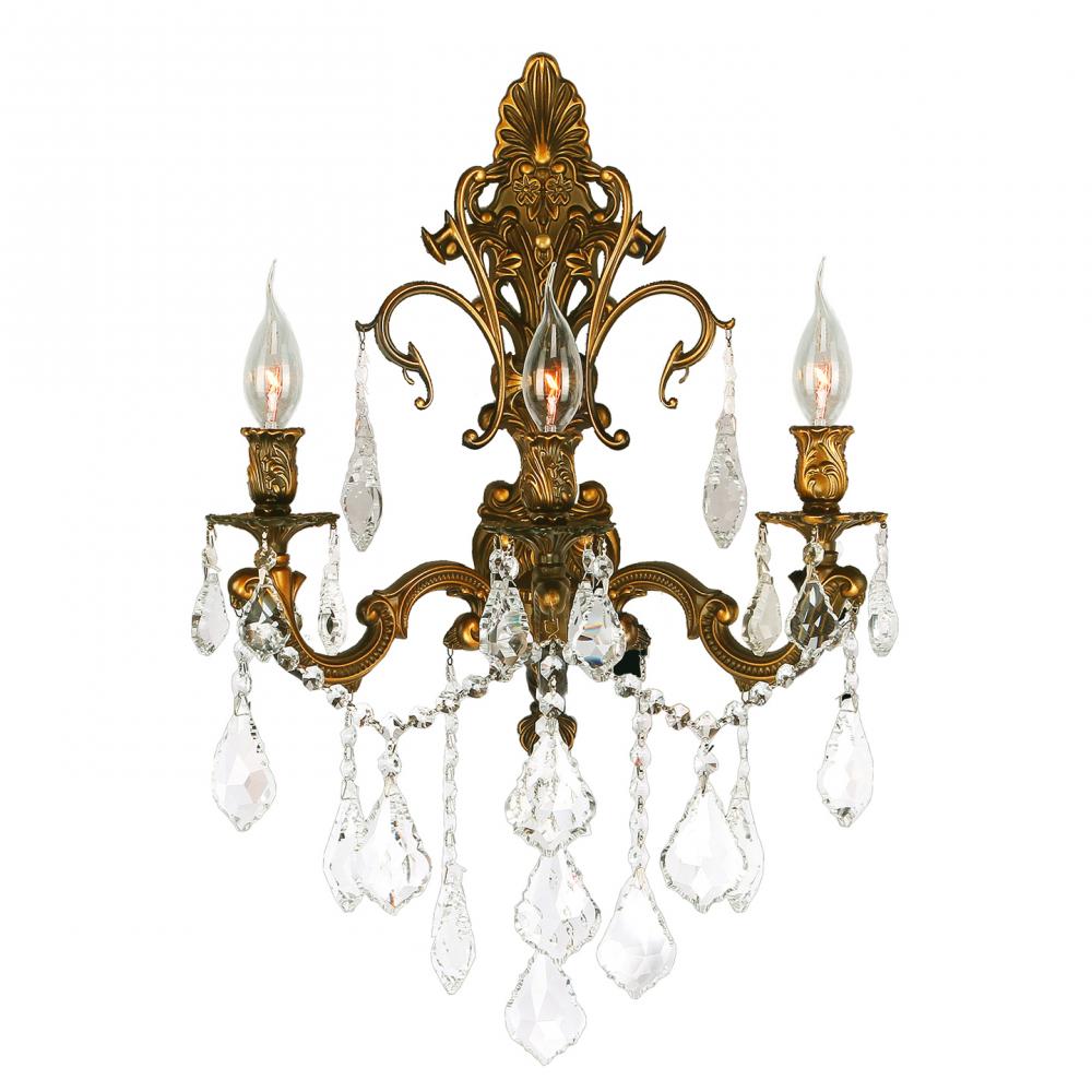Versailles 3-Light French Gold Finish Crystal Wall Sconce Light 17 in. W x 24 in. H Large