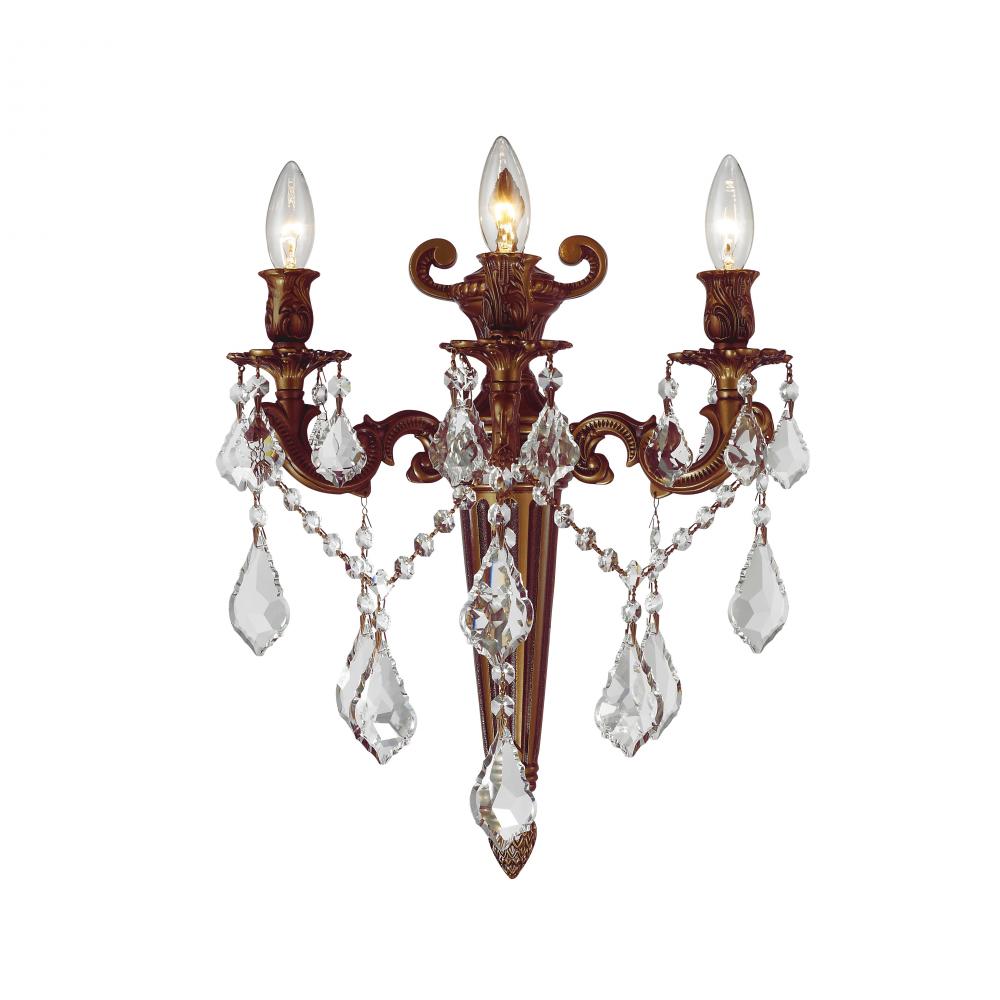 Versailles 3-Light French Gold Finish Crystal Torch Wall Sconce Light 15 in. W x 18 in. H Large