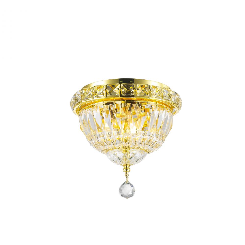 Empire 3-Light Gold Finish and Clear Crystal Flush Mount Ceiling Light 8 in. Dia x 8 in. H Round Sma