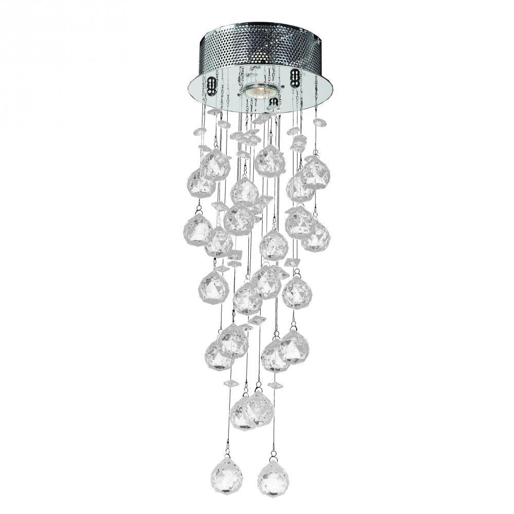 Icicle 1-Light Chrome Finish and Clear Crystal Flush Mount Ceiling Light 8 in. Dia x 24 in. H Round