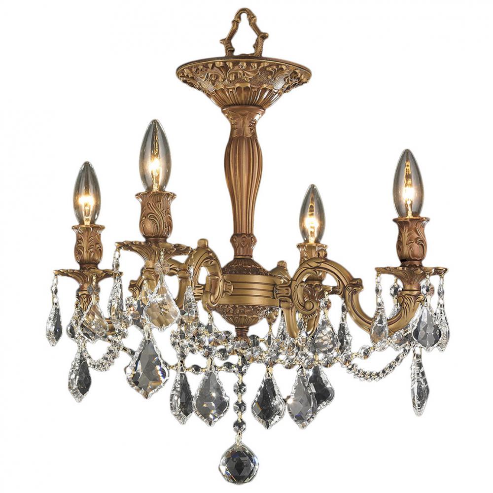 Windsor 4-Light French Gold Finish and Clear Crystal Semi Flush Mount Ceiling Light 17 in. Dia x 19 