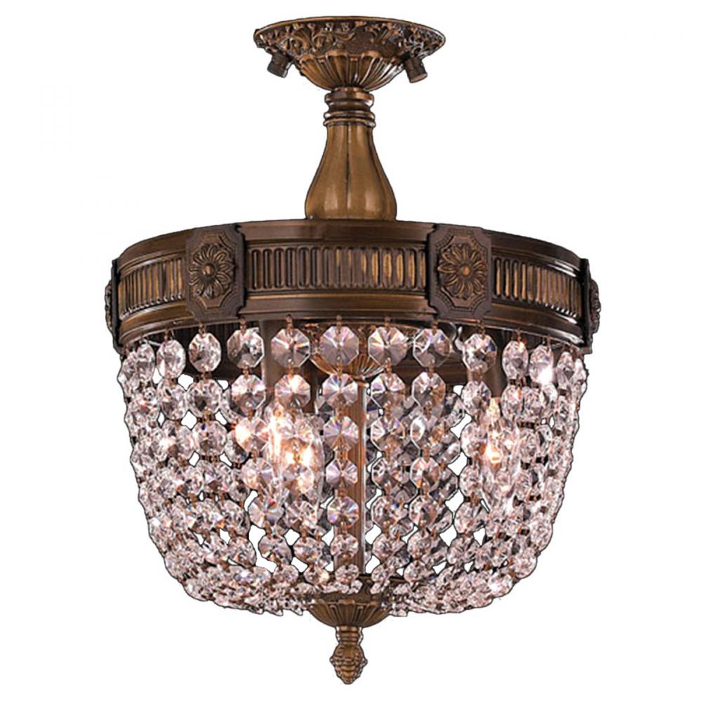 Winchester 3-Light Antique Bronze Finish and Clear Crystal Semi Flush Mount Ceiling Light 12 in. Dia