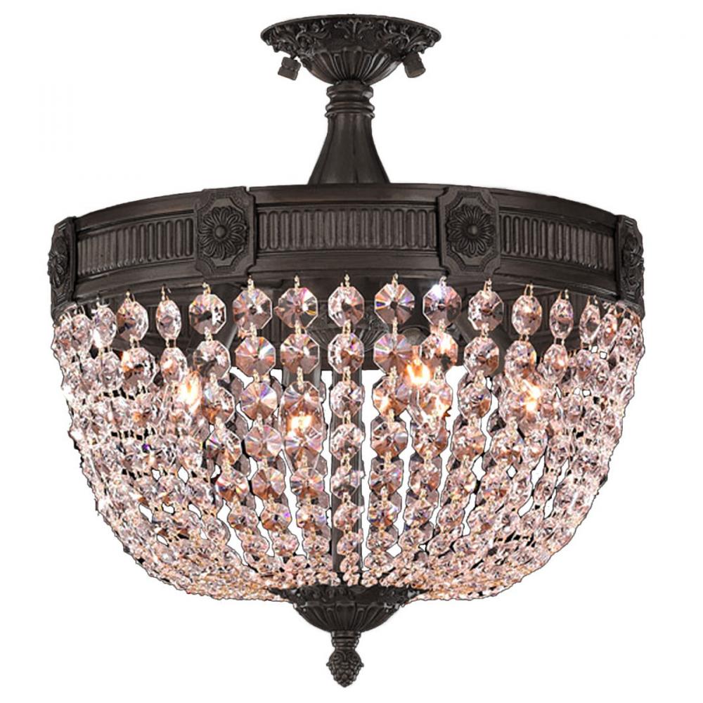 Winchester 4-Light dark Bronze Finish and Clear Crystal Semi Flush Mount Ceiling Light 16 in. Dia x 
