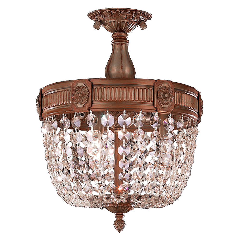 Winchester 3-Light French Gold Finish and Clear Crystal Semi Flush Mount Ceiling Light 12 in. Dia x 