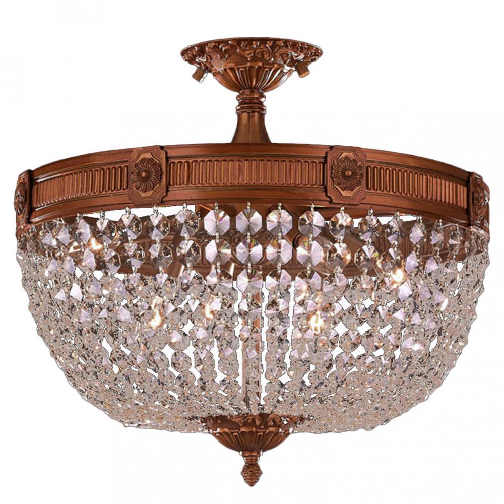 Winchester 6-Light French Gold Finish and Clear Crystal Semi Flush Mount Ceiling Light 20 in. Dia x 