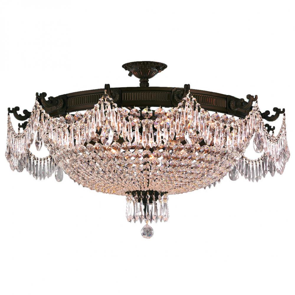 Winchester Collection 12 Light Flemish Brass Finish and Clear Crystal Semi Flush Mount Ceiling Light