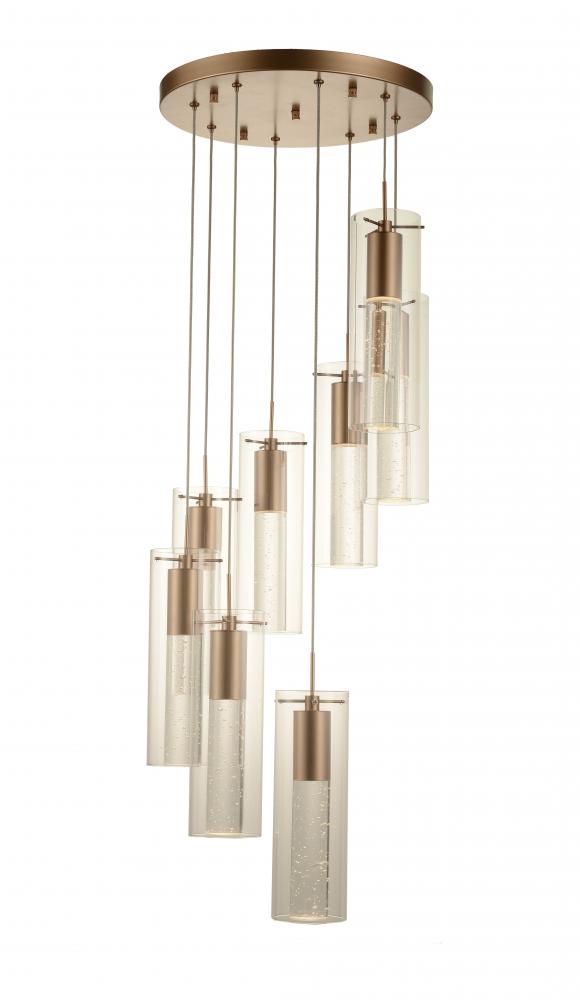 Sprite 36-Watt Matte Gold Finish Integrated LEd Crystal and Glass Tube Pendant Light 3000K 16 in. Di