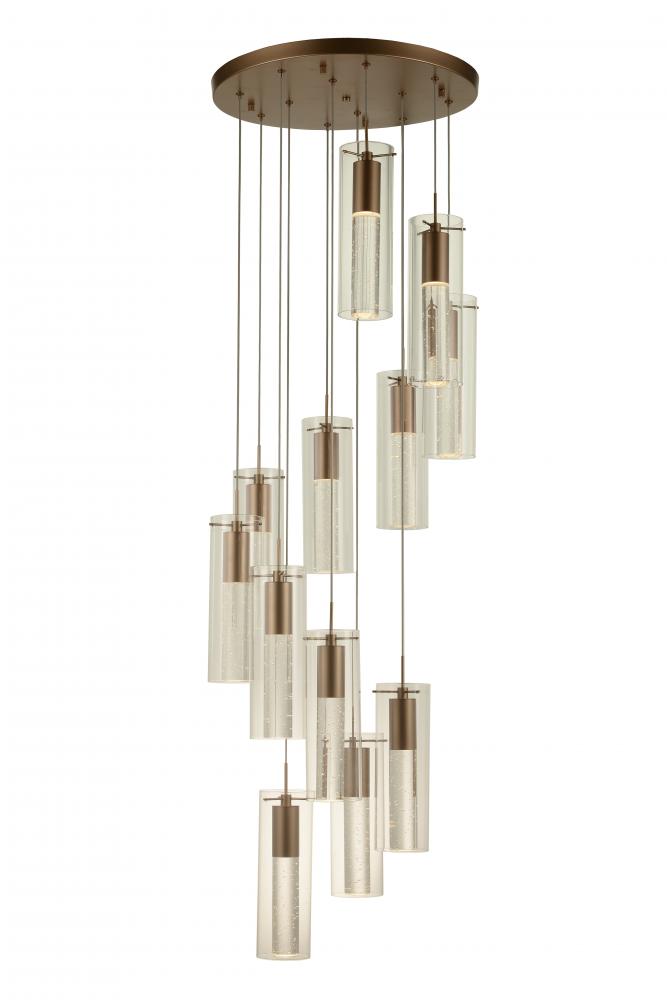 Sprite 54-Watt Matte Gold Finish Integrated LEd Crystal and Glass Tube Pendant Light 3000K 20 in. Di