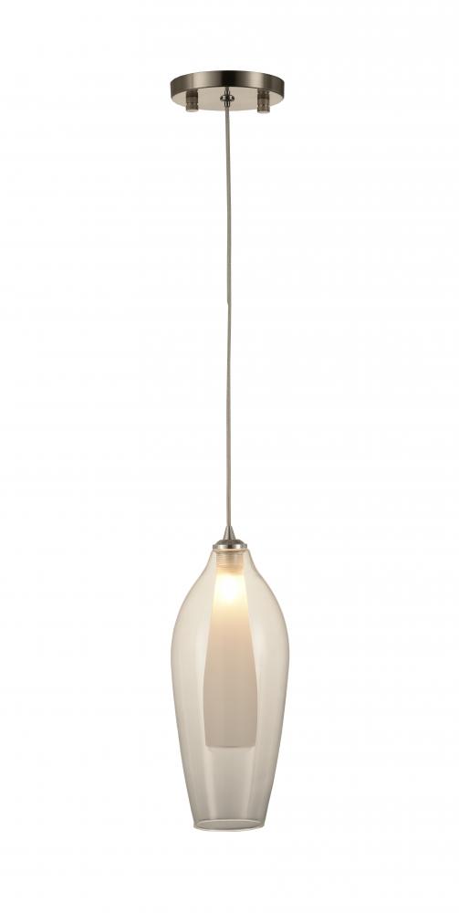 Botella 1-Light Matte Nickel Finish Halogen / LEd Clear Glass Mini Pendant Ceiling Light 4" d x 