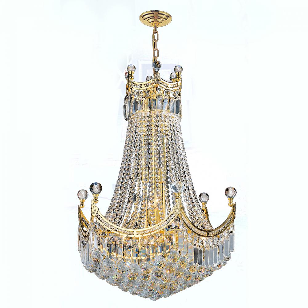 Empire 18-Light Gold Finish and Clear Crystal Chandelier 24 in. Dia x 32 in. H Round Large