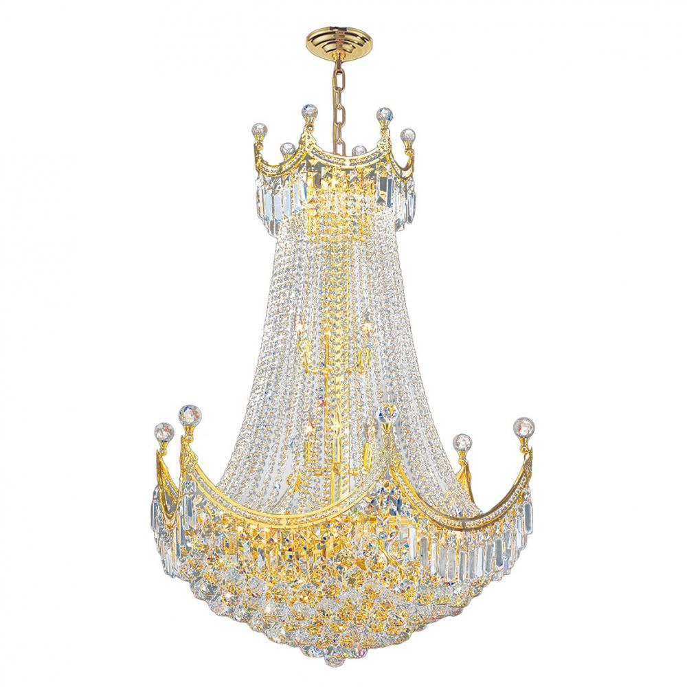 Empire 24-Light Gold Finish and Clear Crystal Chandelier 30 in. Dia x 40 in. H Round Large
