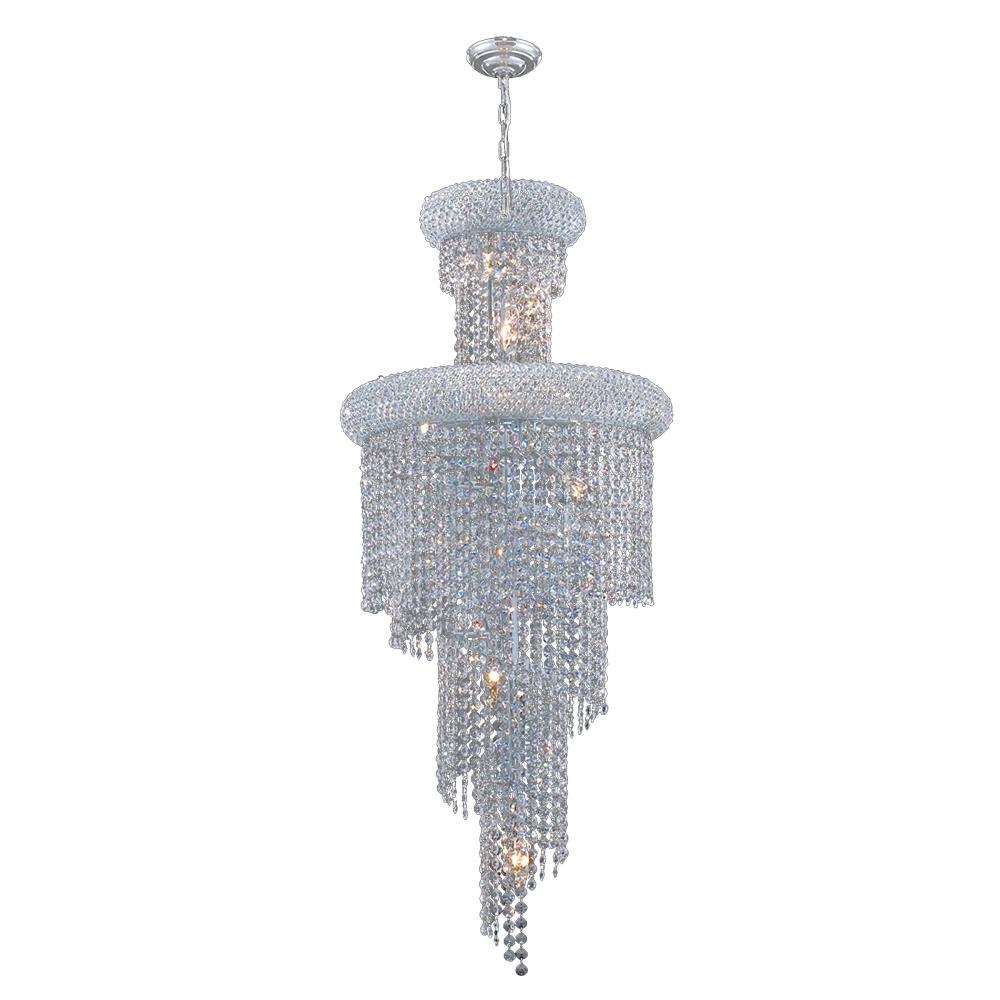 Empire 10-Light Chrome Finish and Clear Crystal Spiral Cascading Chandelier 16 in. Dia x 36 in. H Mi