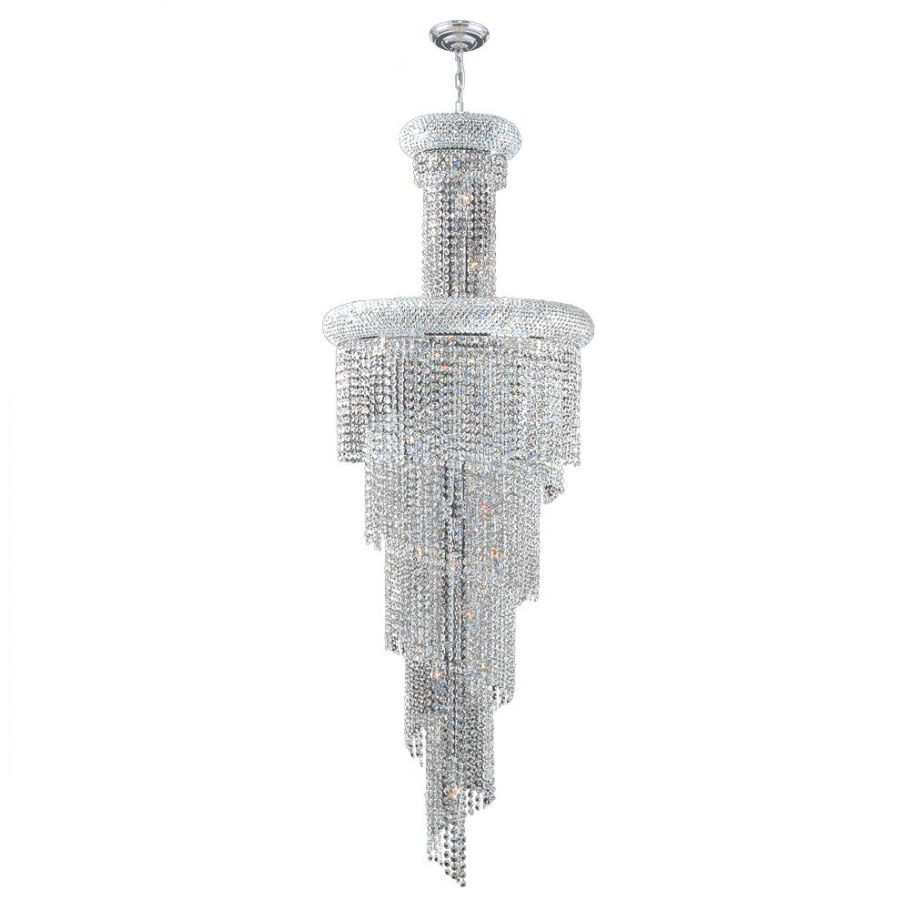 Empire 22-Light Chrome Finish and Clear Crystal Spiral Cascading Chandelier 22 in. Dia x 60 in. H Me