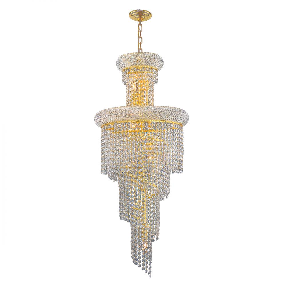 Empire 10-Light Gold Finish and Clear Crystal Spiral Cascading Chandelier 16 in. Dia x 36 in. H Mini