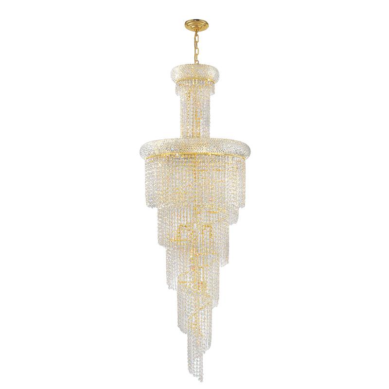 Empire 22-Light Gold Finish and Clear Crystal Spiral Cascading Chandelier 22 in. Dia x 60 in. H Medi