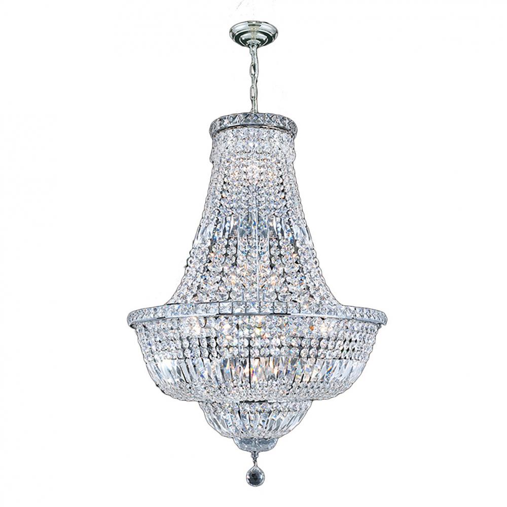 Empire 15-Light Chrome Finish and Clear Crystal Chandelier 22 in. Dia x 31 in. H Round Medium