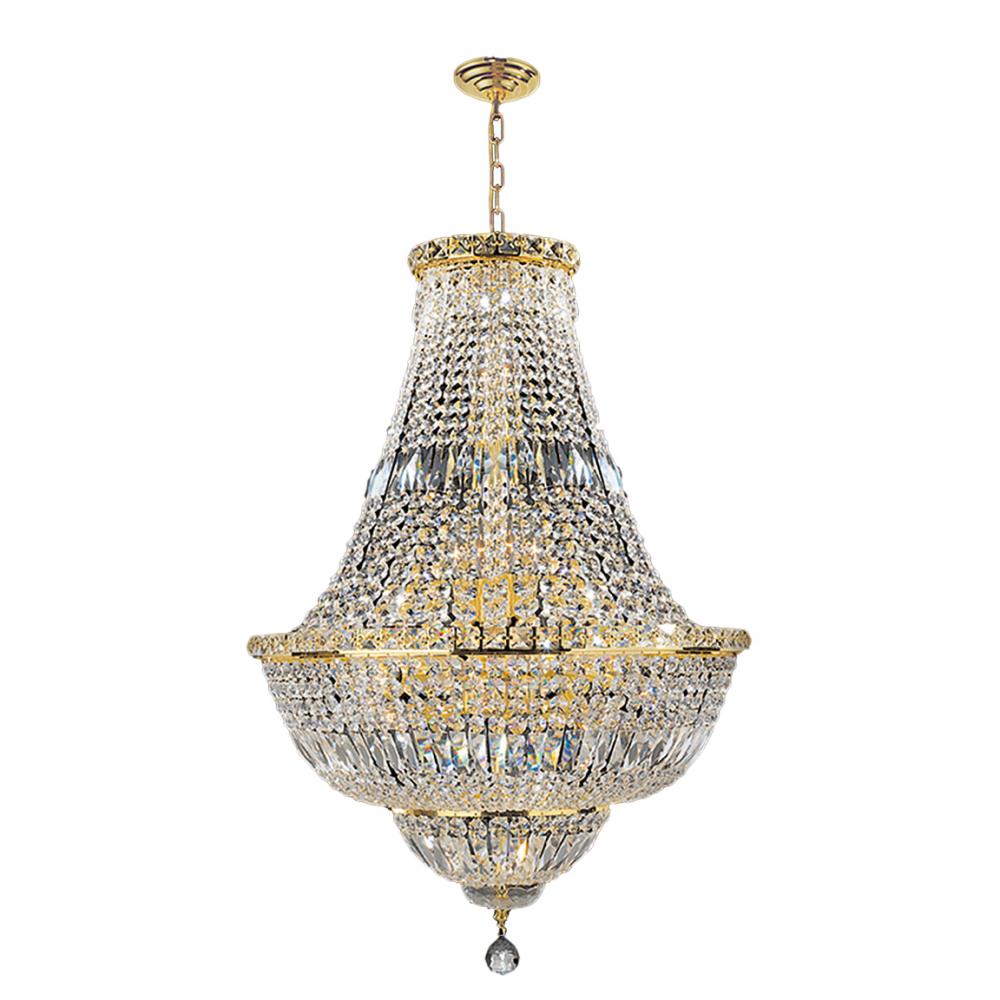 Empire 15-Light Gold Finish and Clear Crystal Chandelier 22 in. Dia x 31 in. H Round Medium