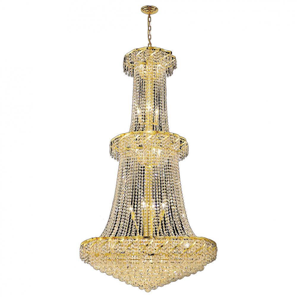 Empire 32-Light Gold Finish and Clear Crystal Chandelier 36 in. Dia x 66 in. H Round Large