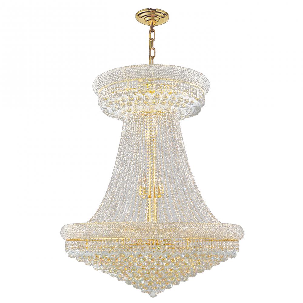 Empire 32-Light Gold Finish and Clear Crystal Chandelier 36 in. Dia x 45 in. H Round Large