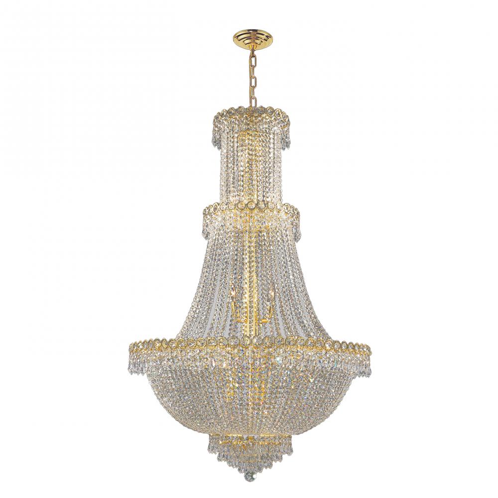Empire 17-Light Gold Finish and Clear Crystal Chandelier 30 in. Dia x 48 in. Round Large