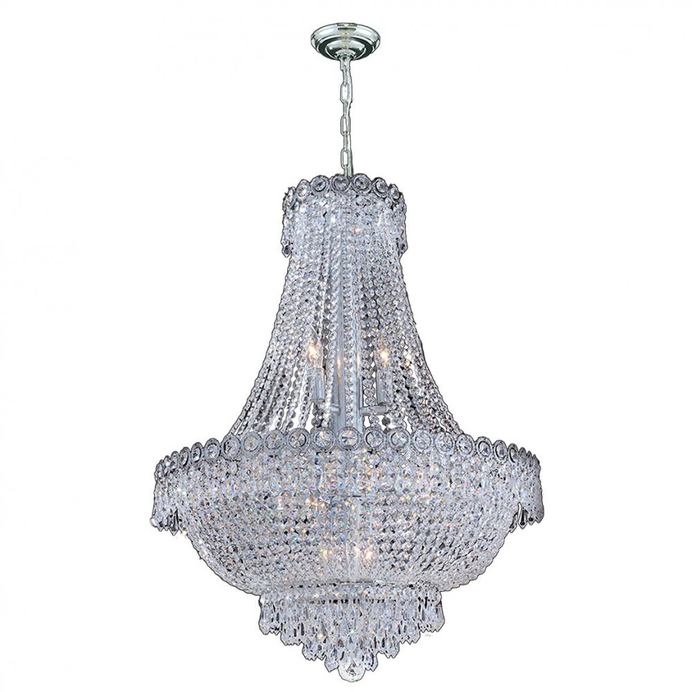 Empire 12-Light Chrome Finish and Clear Crystal Chandelier 24 in. Dia x 28 in. Round Large