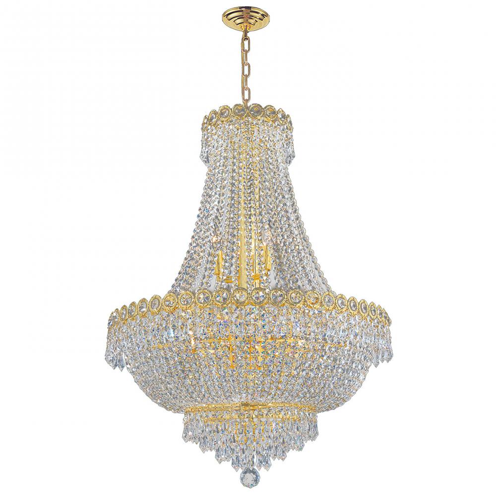 Empire 12-Light Gold Finish and Clear Crystal Chandelier 24 in. Dia x 28 in. Round Large