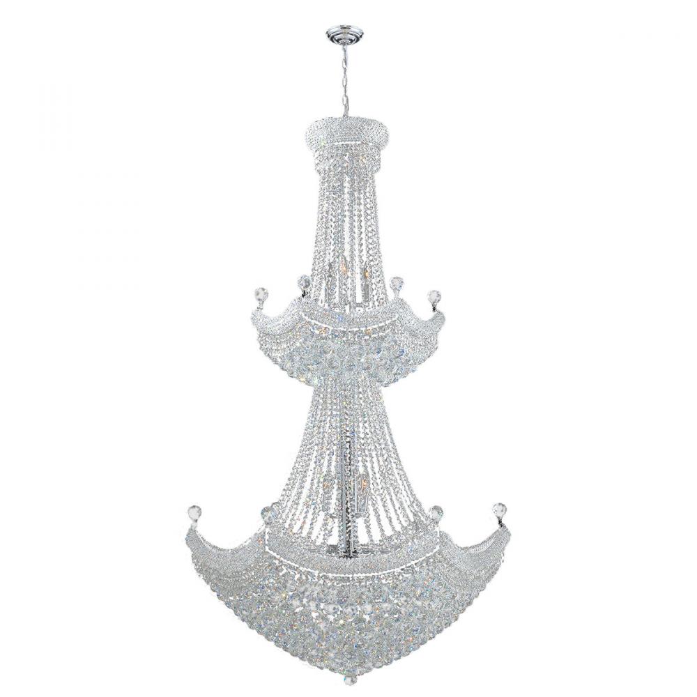 Empire 32-Light Chrome Finish and Clear Crystal Chandelier 36 in. Dia x 66 in. H Two 2 Tier