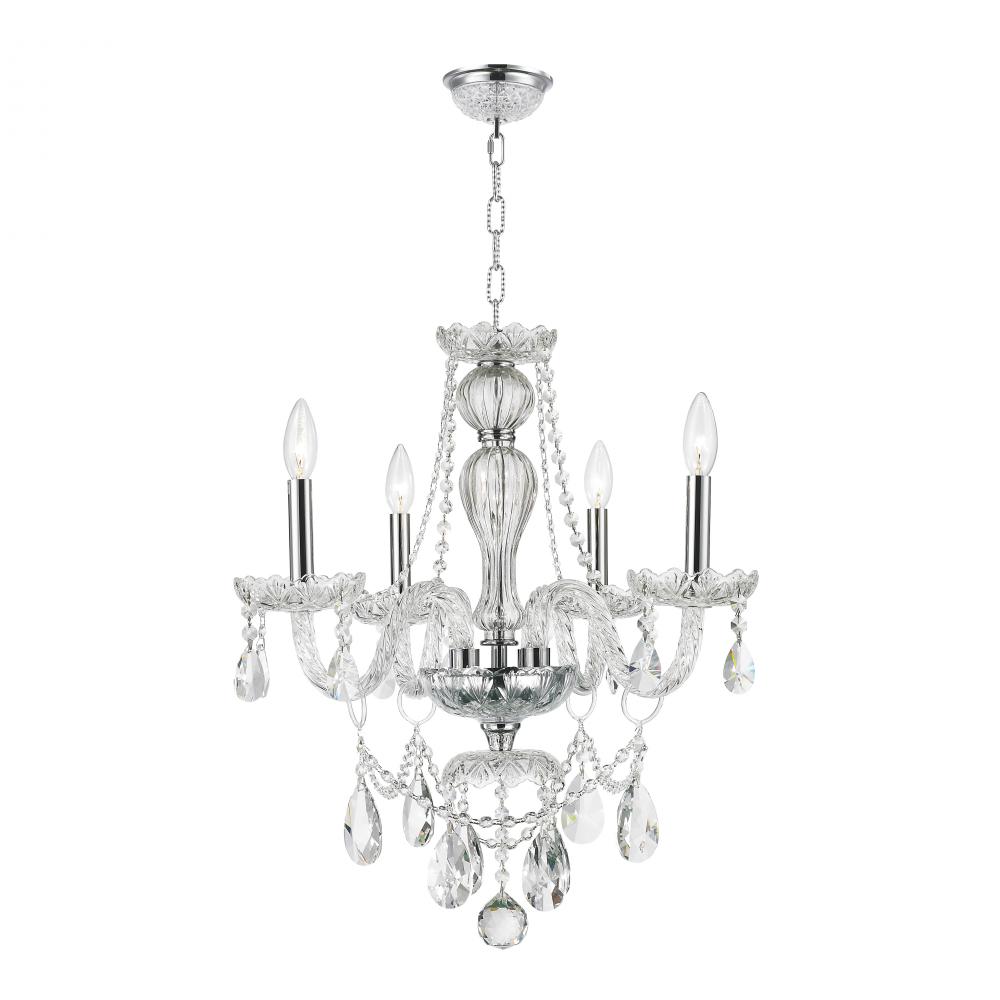 Provence 4-Light Chrome Finish and Clear Crystal Chandelier 23 in. Dia x 25 in. H Medium