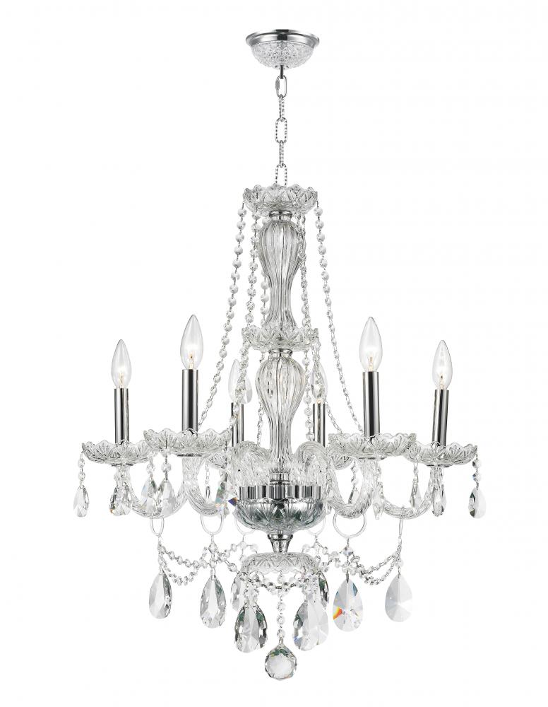 Provence 6-Light Chrome Finish and Clear Crystal Chandelier 23 in. Dia x 31 in. H Medium